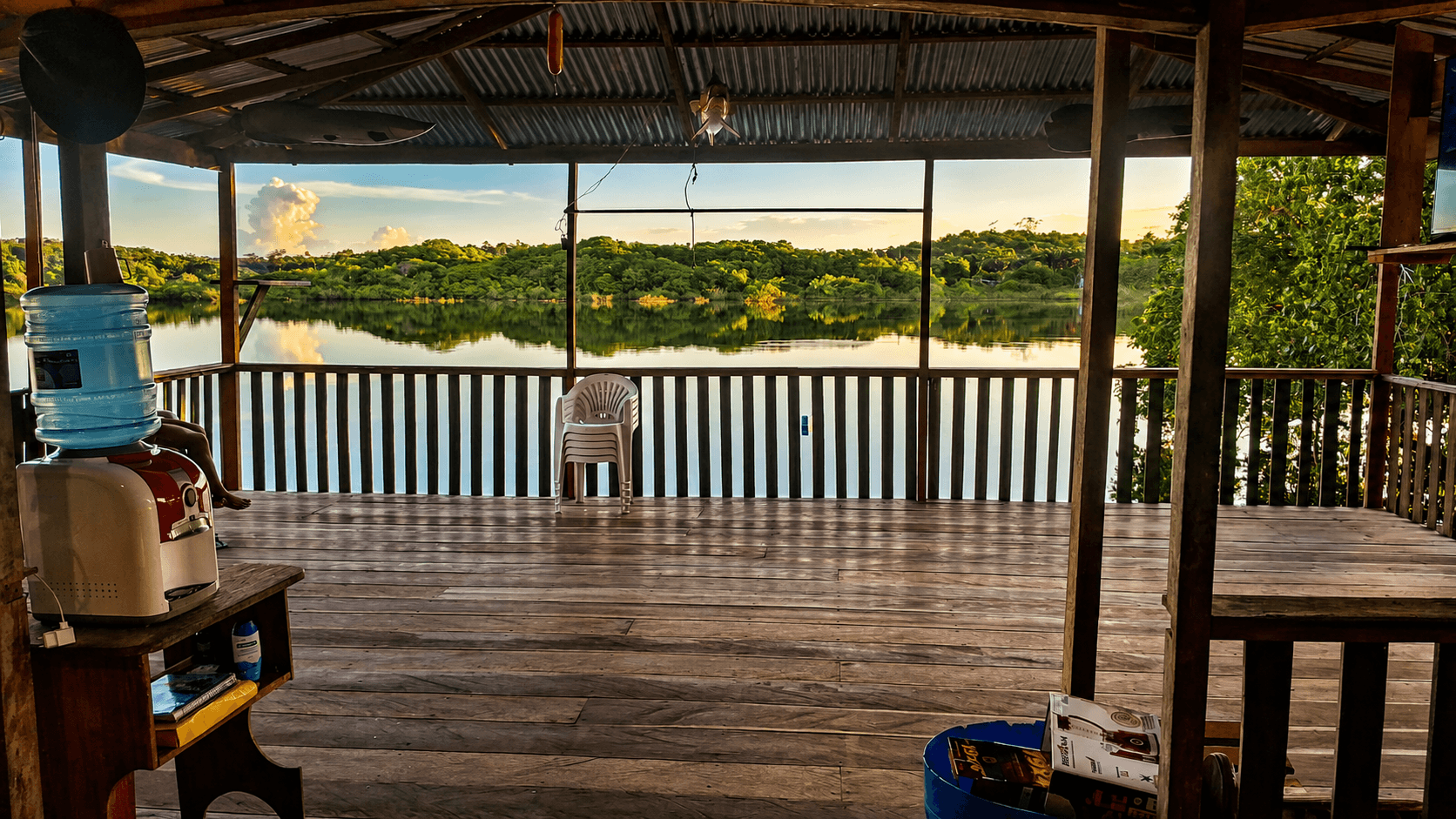 Trecho de igarapé sob a vegetação amazônica